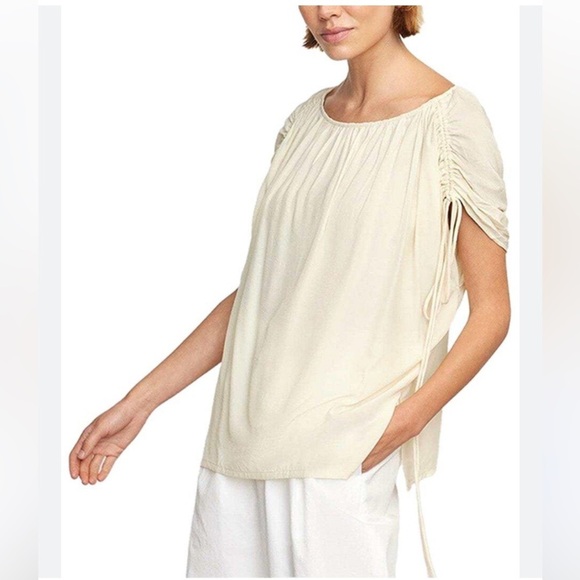 Modern Citizen Akari Semi Sheer Gathered Shoulder Blouse NWOT Cream Natural - Picture 3 of 15